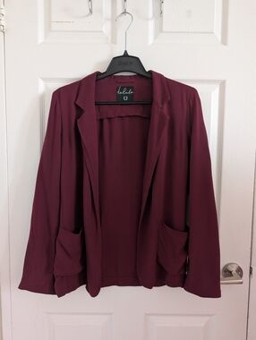 Aritzia Talula Maroon Burgundy Open Front Blazer Drape Jacket Workwear Size 6